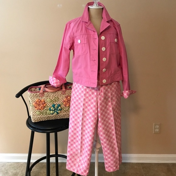 BillBlass Jeanswear Pink and White Polka Dot Twill Capris - Picture 6 of 7